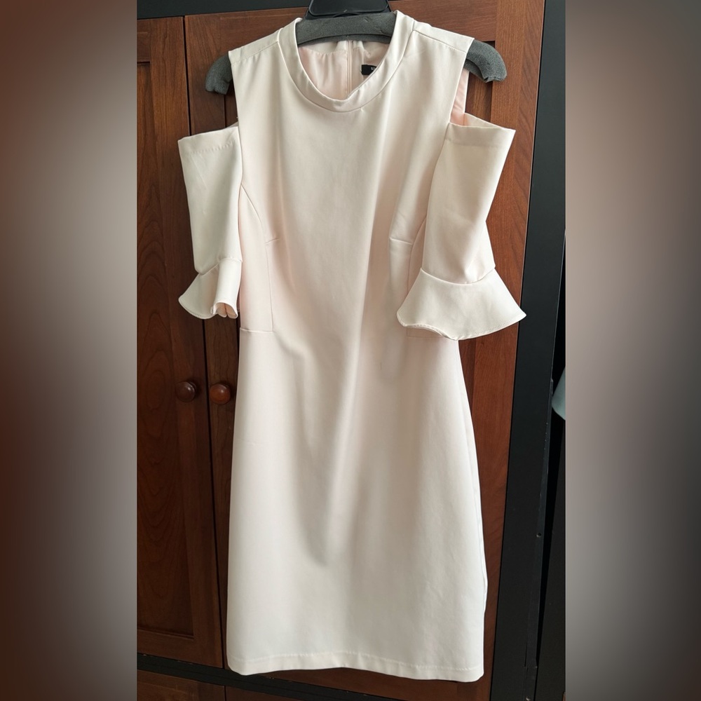 Sharagano Off-White Long Sleeve Dress with Flared Cuffs